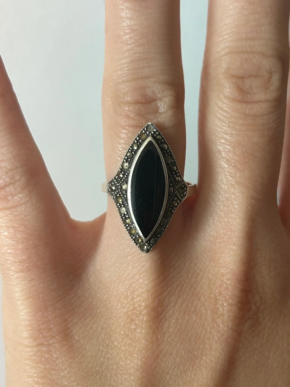 Black Marquise Silver Ring